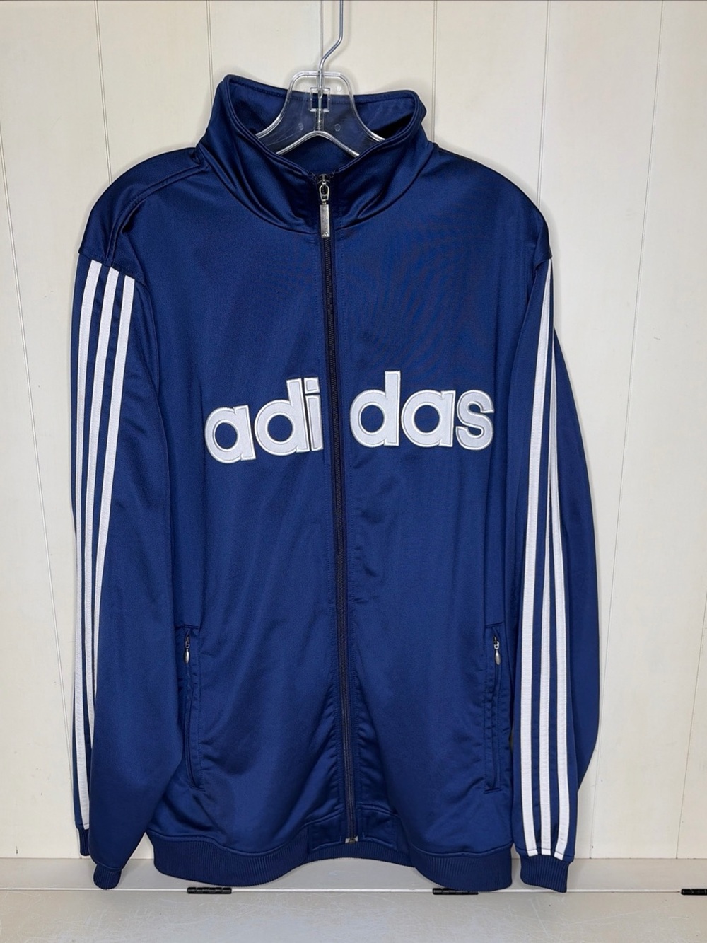 Men's Adidas Full Zip Athletic Track Jacket 3 Stripe - Navy Blue - Size Medium